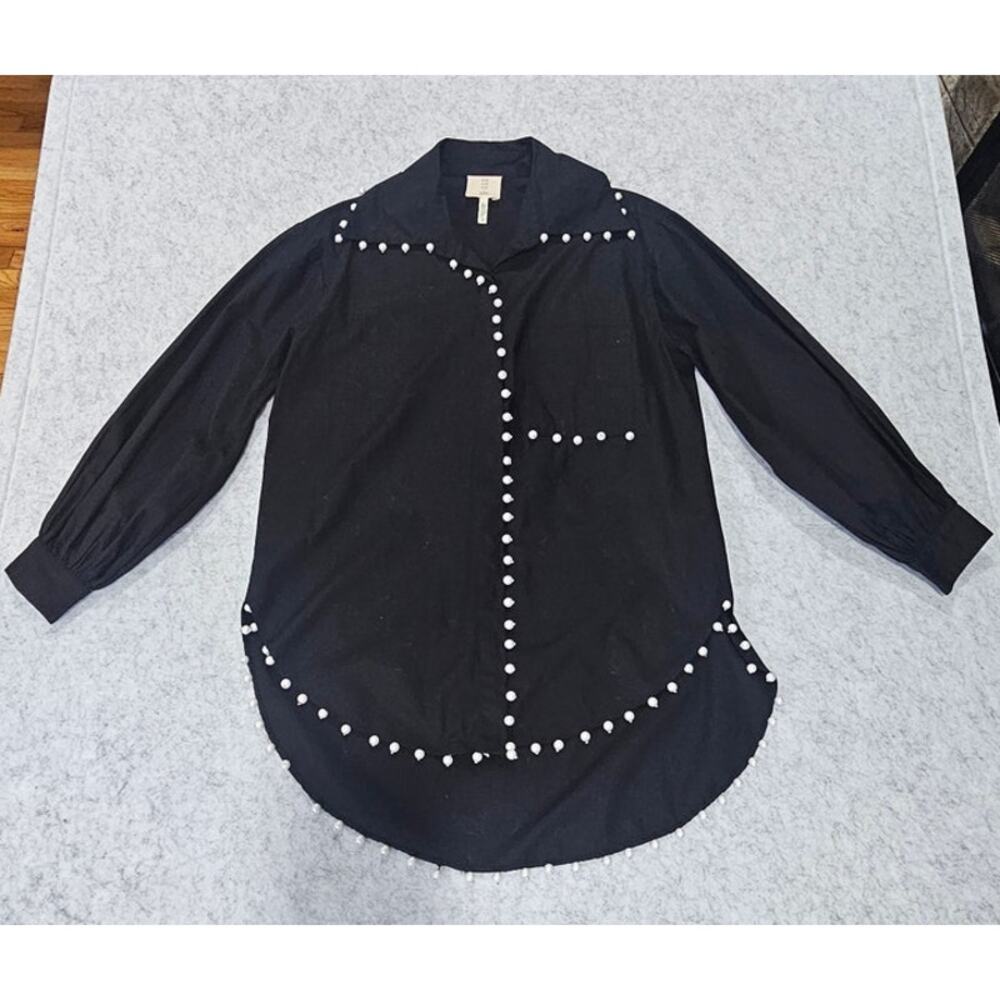 Me Me Me Black Studded Trim Button Down Tunic Shirt Anthropologie, Sz S - Picture 8 of 13